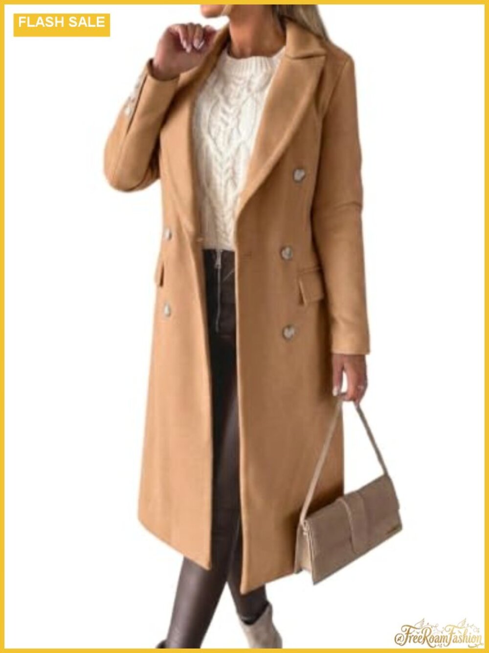 Womens Wool Blend Trench Coat Double Breasted Long Pea Coat